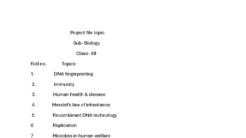 Biology XII Project File: Key Topics Overview - Studocu