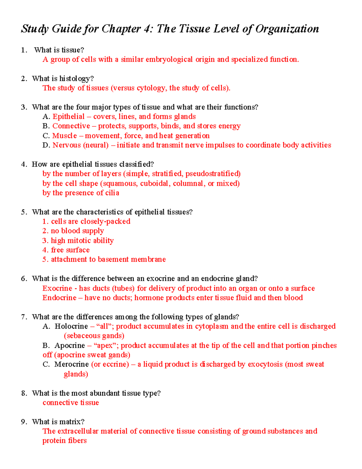 Complete-Study Guide for Tissues - Study Guide for Chapter 4: The ...