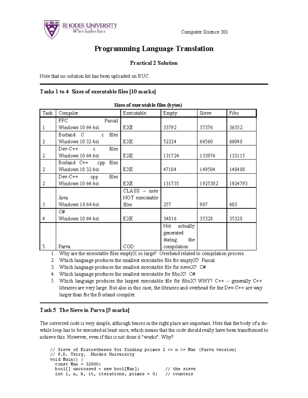 Computer Science 301 Programming Language Translation Practical 2 ...