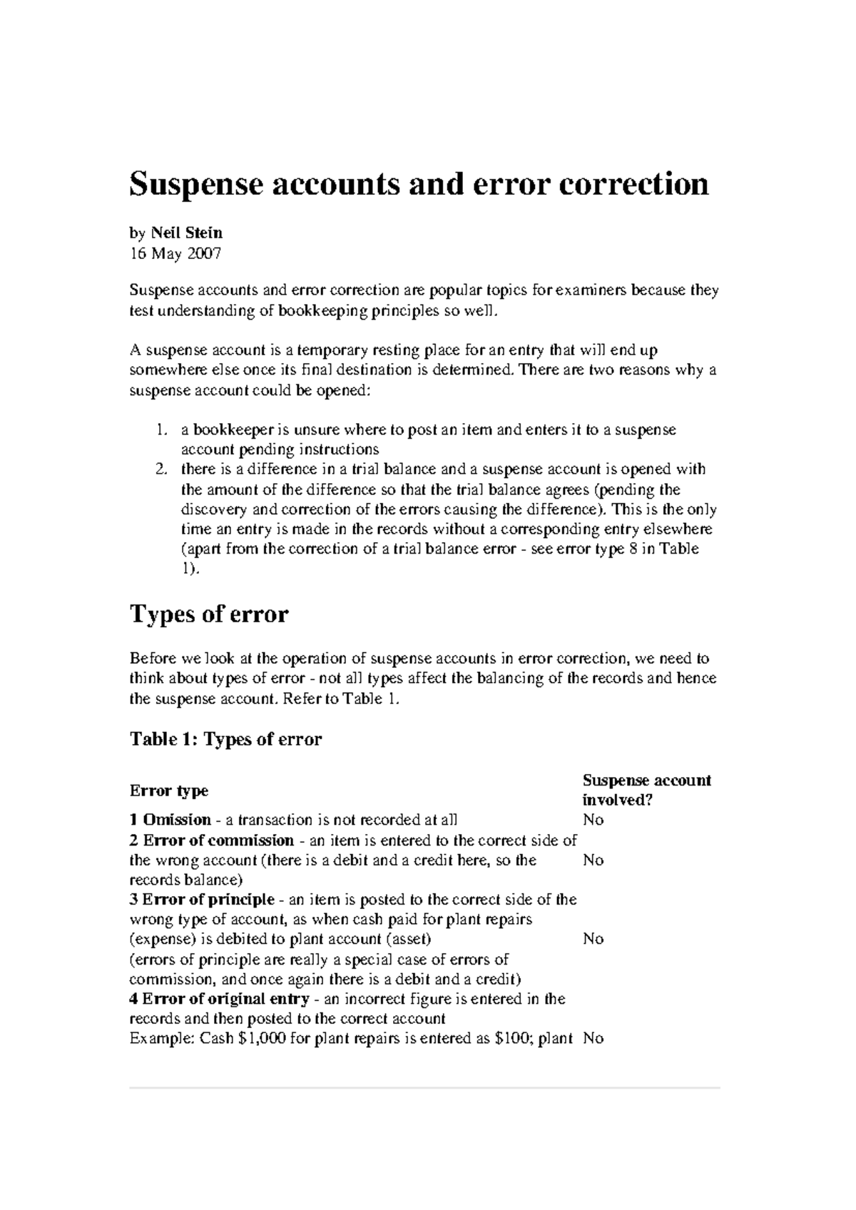 Suspense accounts and error correction notes for ACC 0507 - Studocu