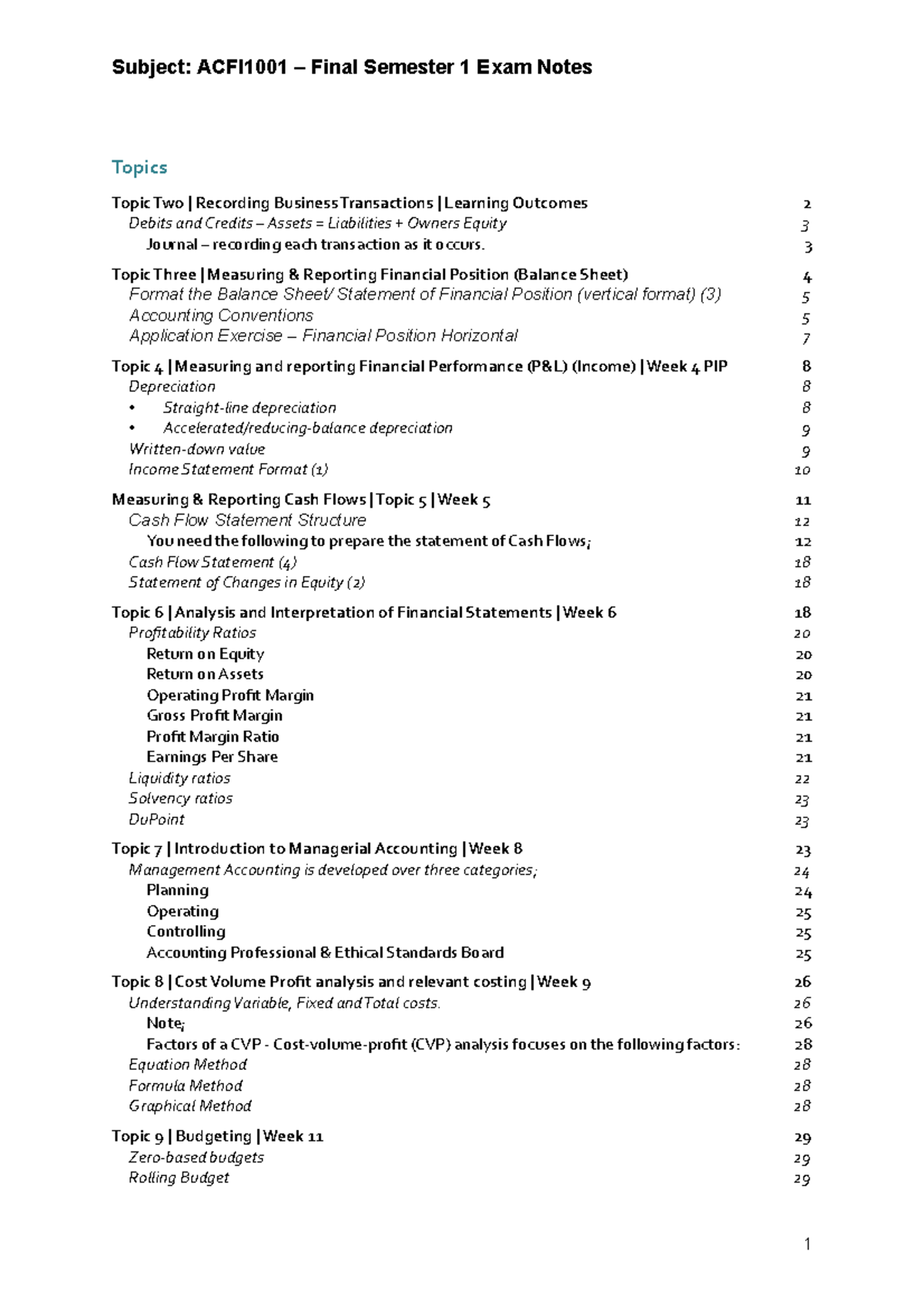 ACFI1001 Final Exam Comprehensive Study Notes - Studocu
