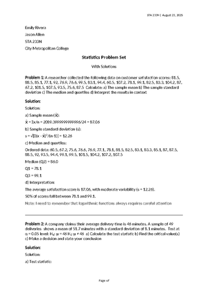 STAT 302 Statistical Analysis Practice Problems with Solutions - Studocu