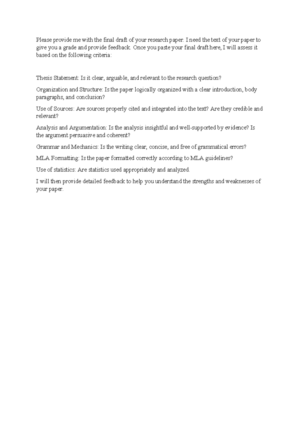 Final Draft Assessment Criteria for Research Paper - Studocu