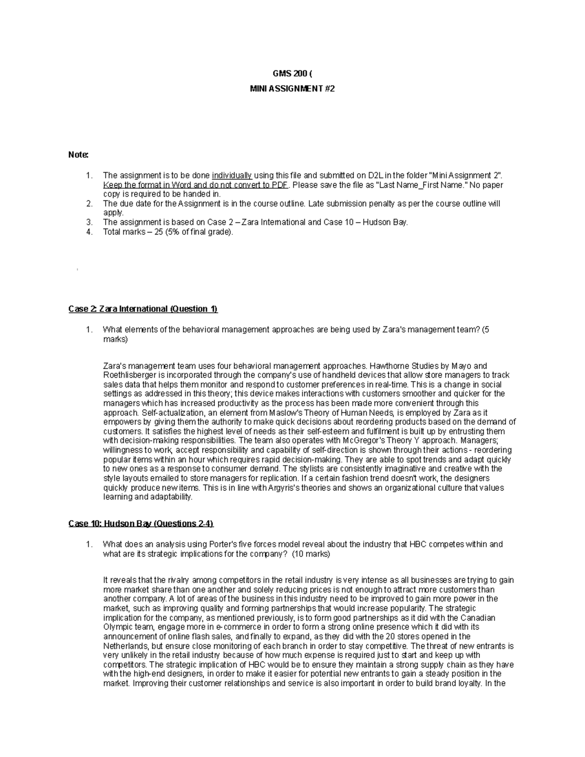 Mini Assignment 2 - GMS 200 ( MINI ASSIGNMENT Note: 1. The assignment ...