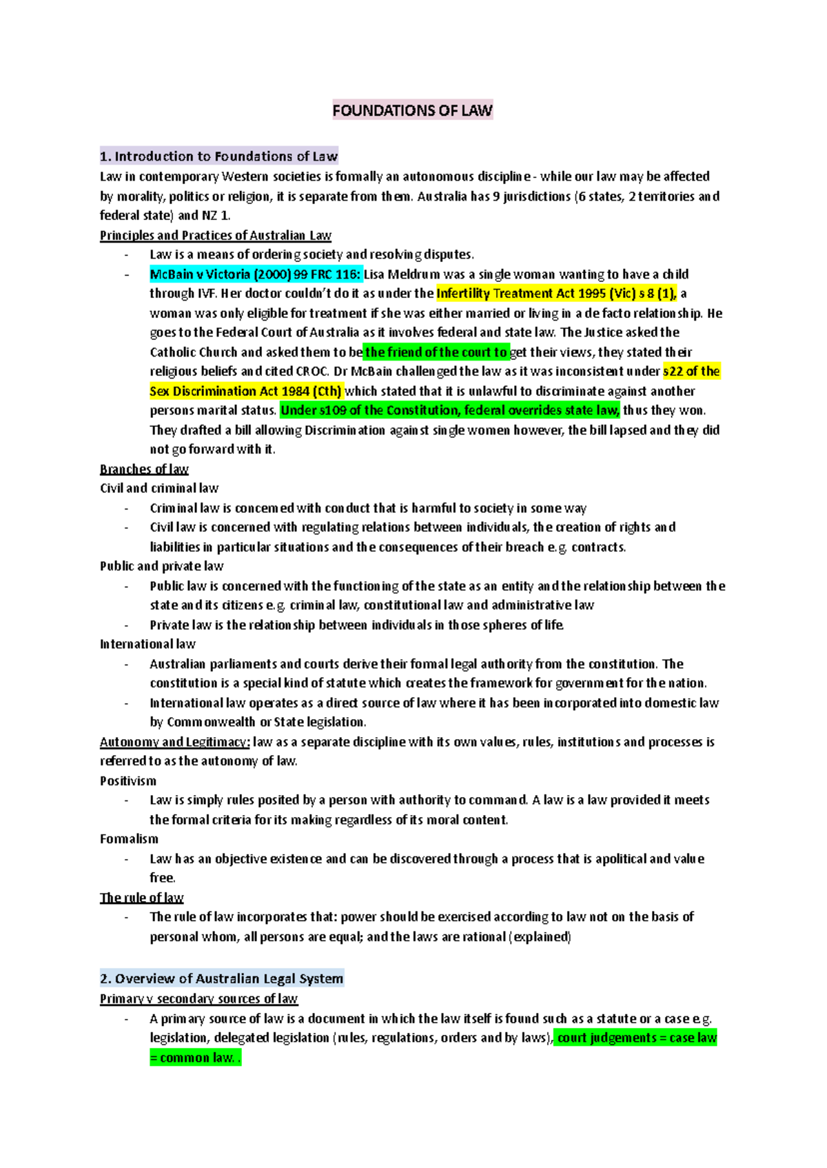 Foundations of Law - Lecture notes - FOUNDATIONS OF LAW 1. Introduction ...