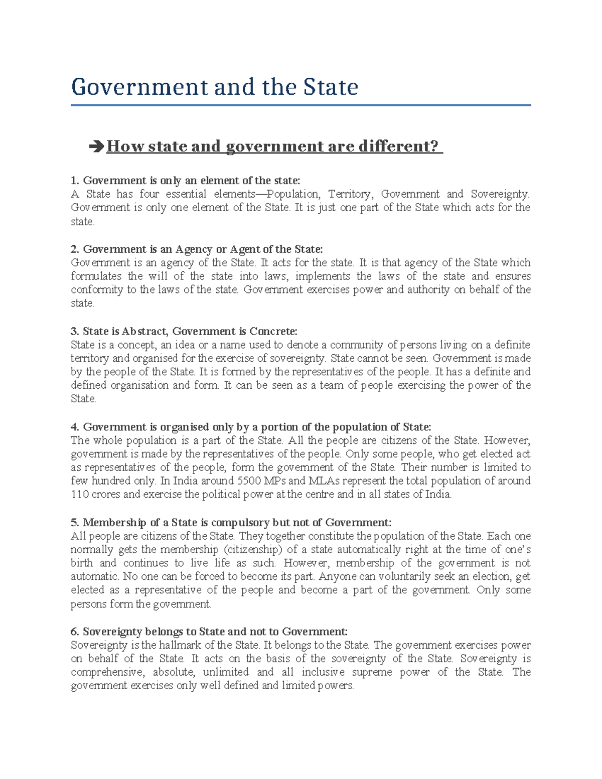State vs. Government: Key Differences Explained (POL101) - Studocu