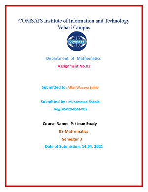 Usama ijaz pak study assignment - Pak study Assignment No. NAME: USMA ...