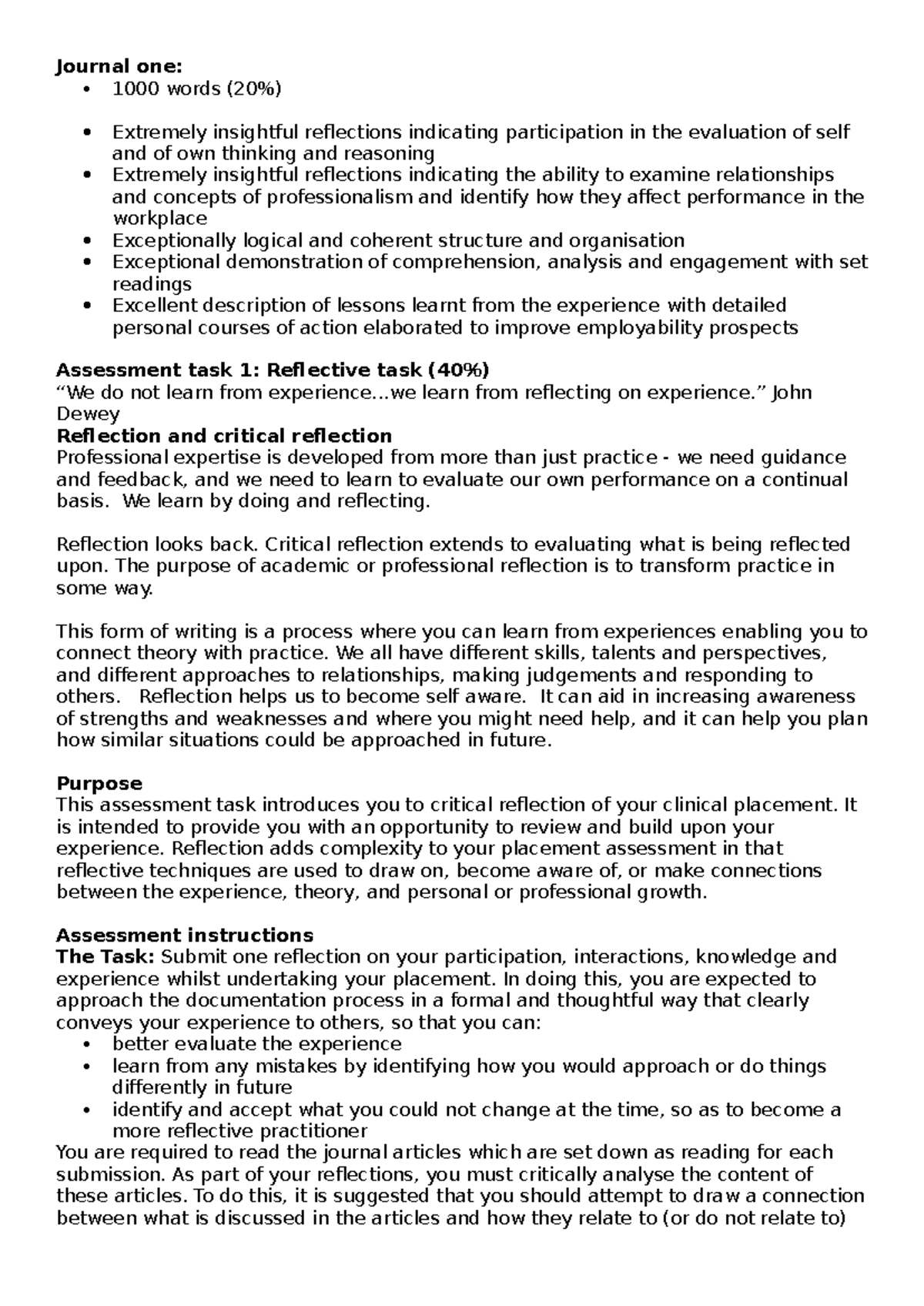Journal Entry 1 Task Requirements - Journal one: 1000 words (20% ...
