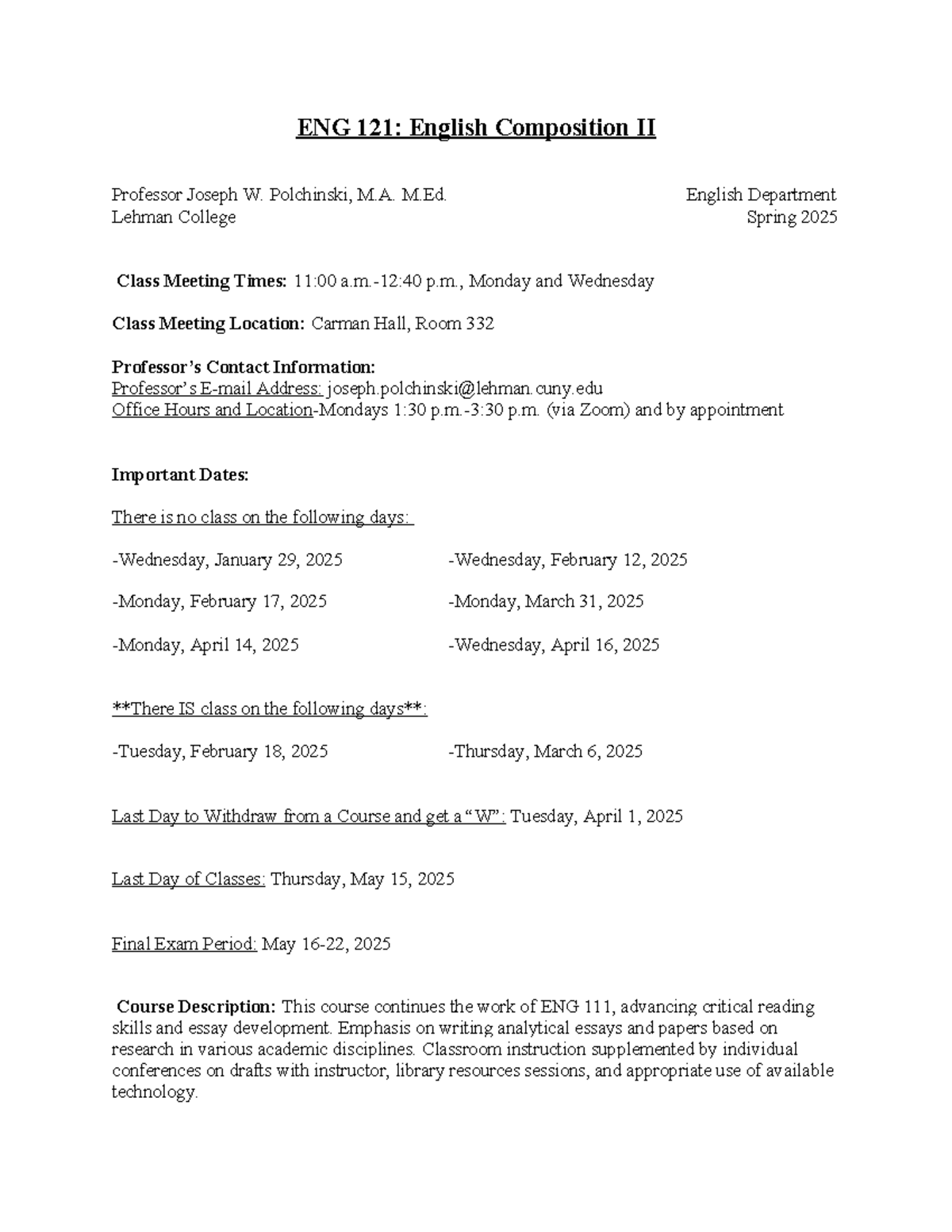 ENG 121: English Composition II Syllabus for Spring 2025 - Studocu