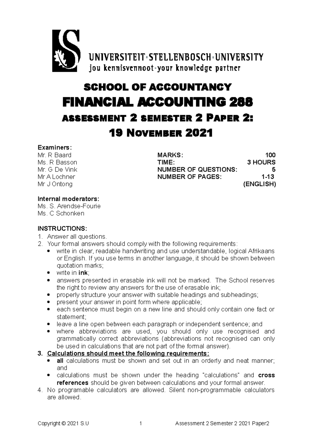 FA288 A2S2 Financial Accounting Paper 2 Final Exam Guidelines - Studocu