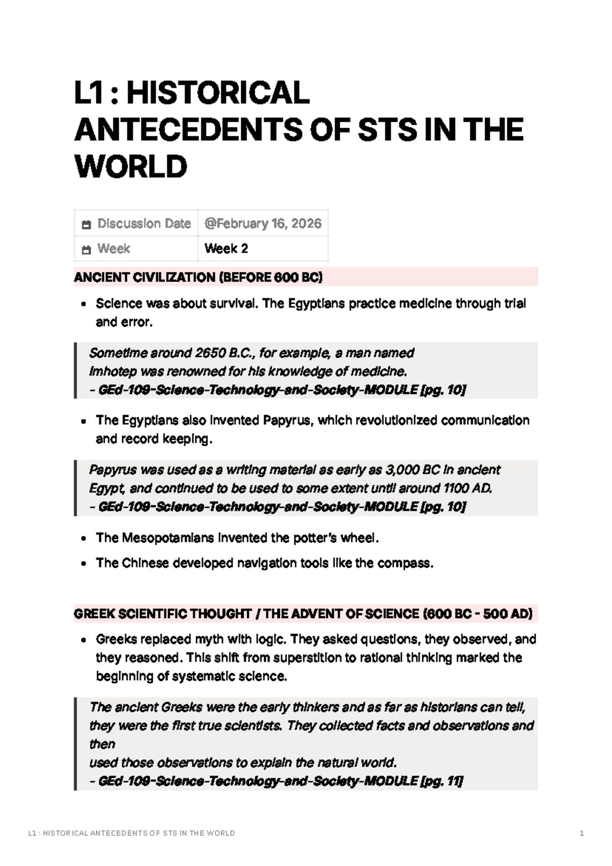 L1: Historical Antecedents of STS in the World - A Comprehensive ...