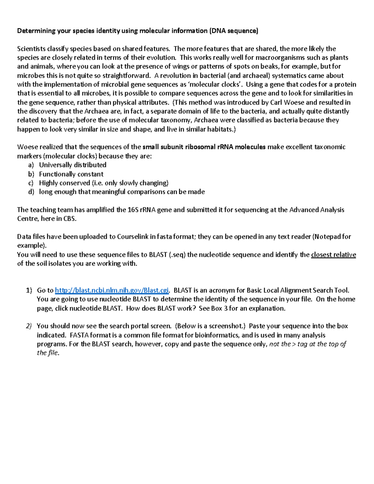 How to Perform a BLAST Search for MICR 2430 Assignment - Studocu