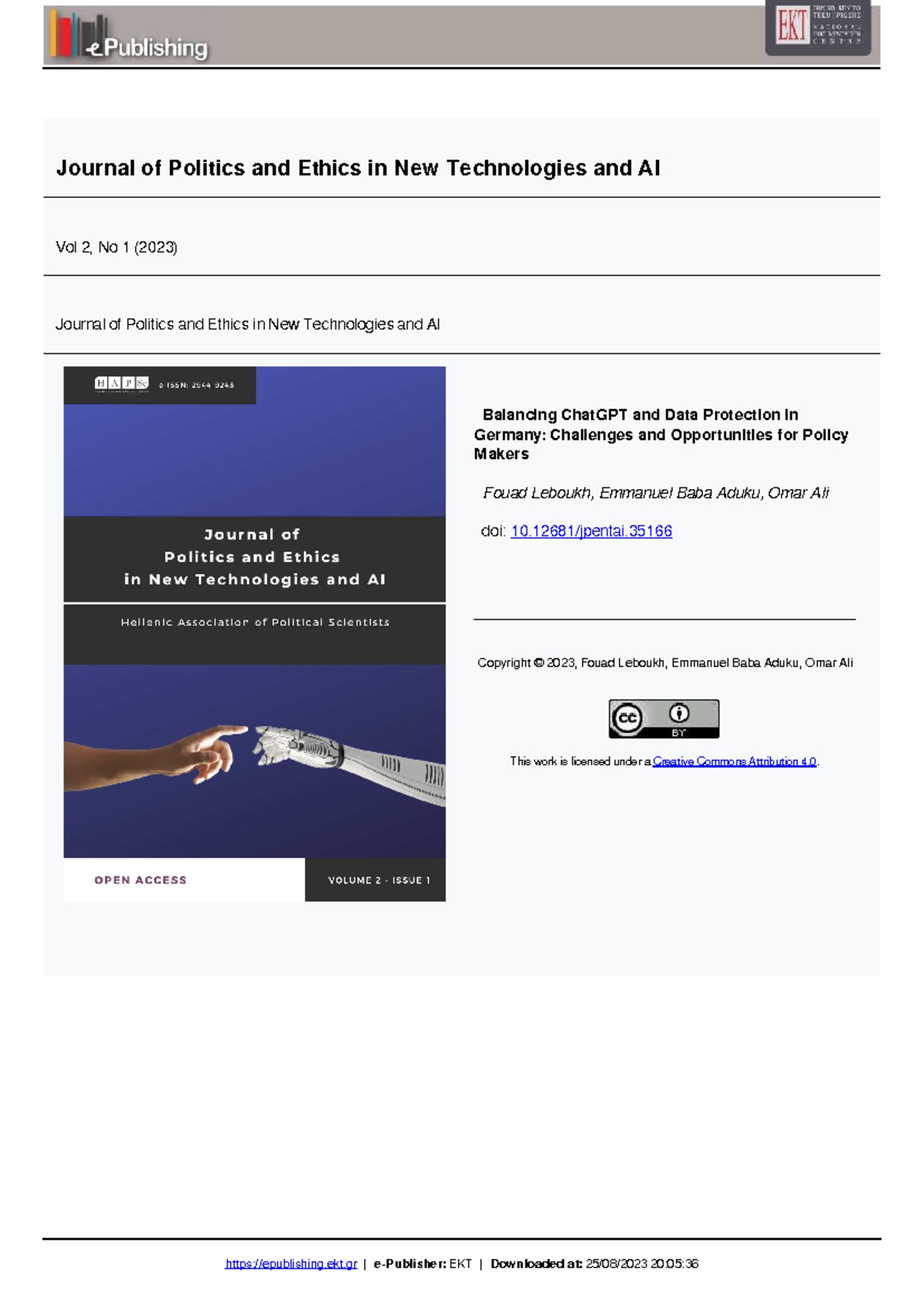 Balancing Chat GPT and Data Protection in - Vol 2, No 1 (2023) Journal ...