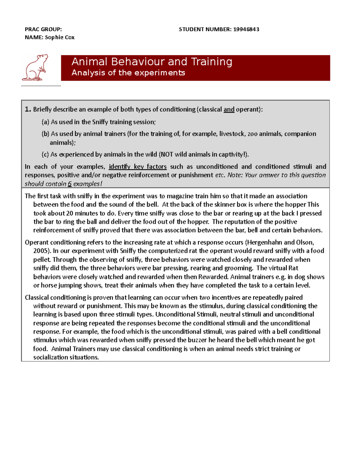 ANB 301: Sniffy Report - Analyzing Conditioning & Behavior Shaping ...