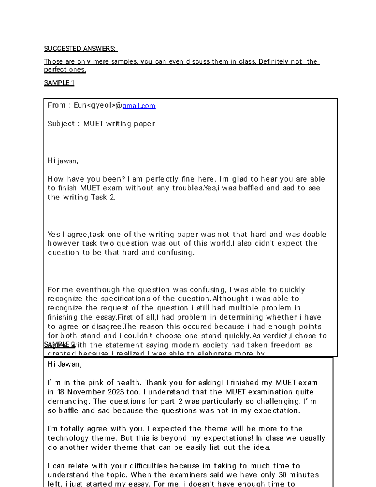 MUET Writing Paper: Sample Answers and Discussion Points - Studocu