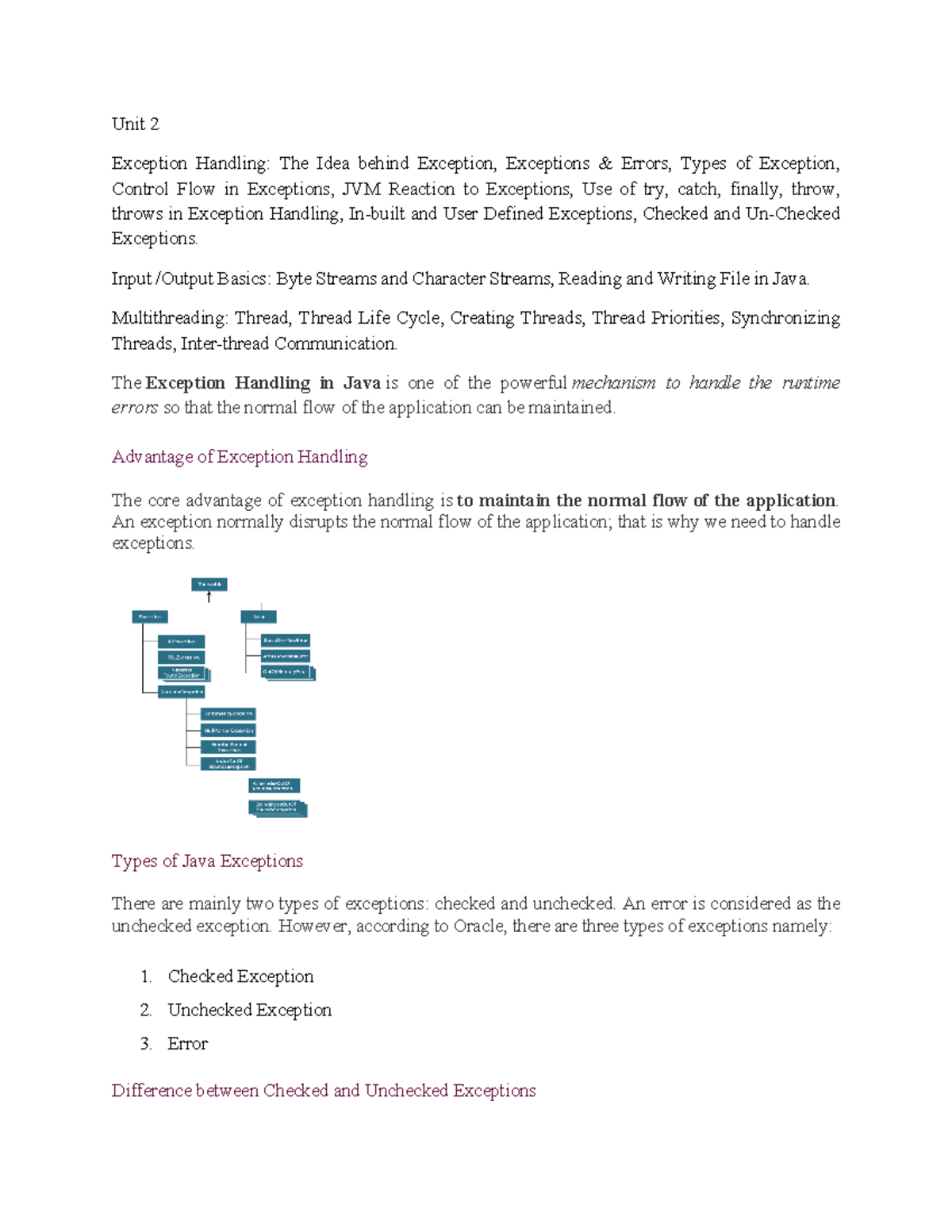 Java Notes on Exception Handling, I/O Basics & Multithreading (ACTU ...