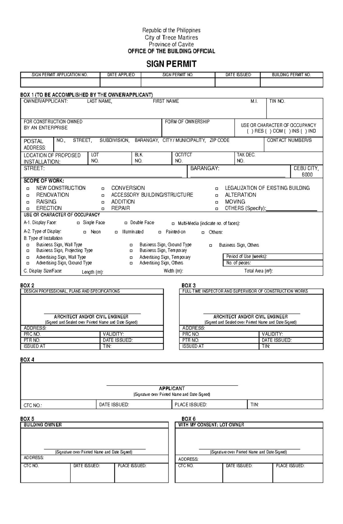 Sign Permit Application - Trece Martires City, Cavite - Studocu