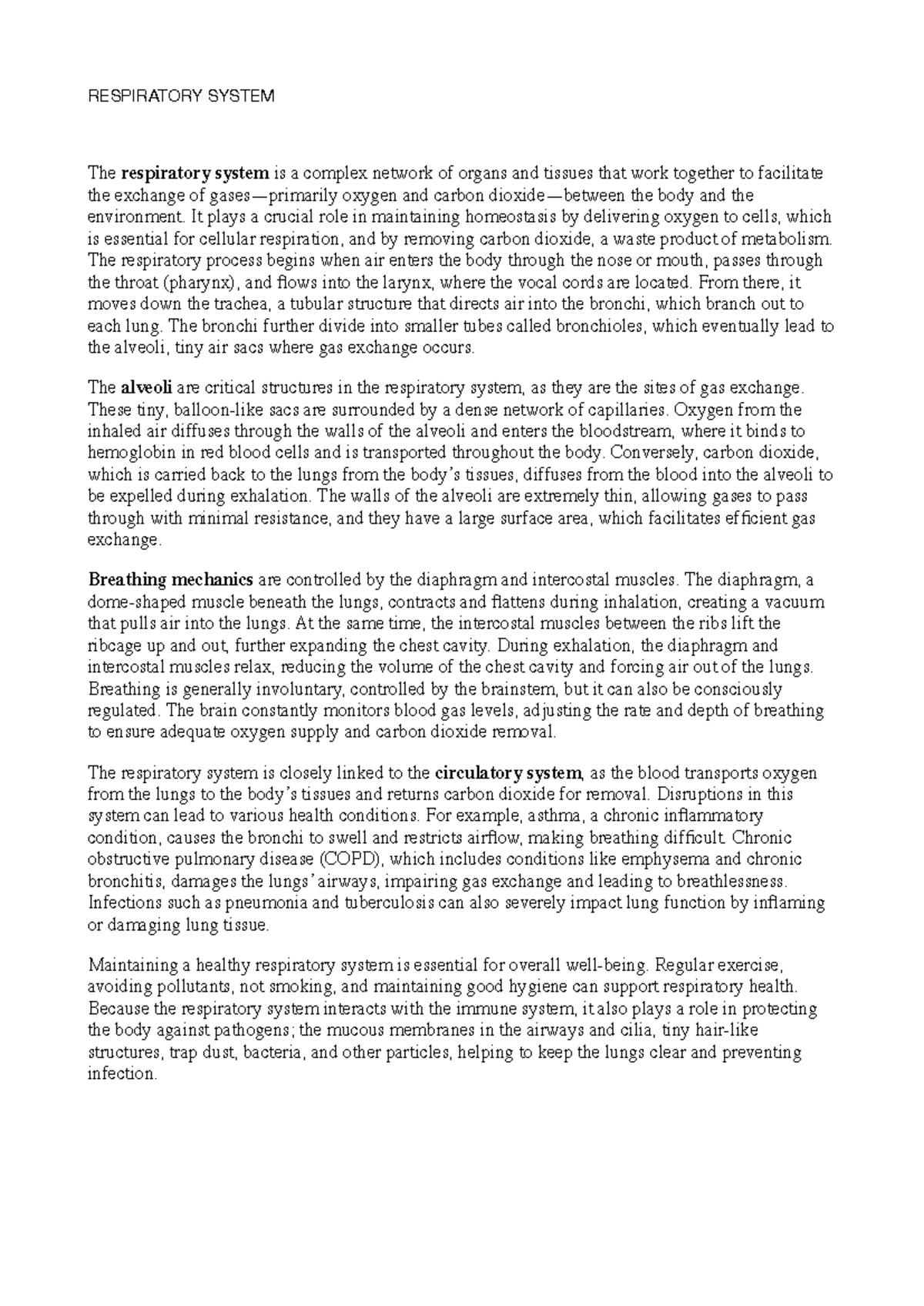 Final Exam Notes: Respiratory System Overview and Function - Studocu