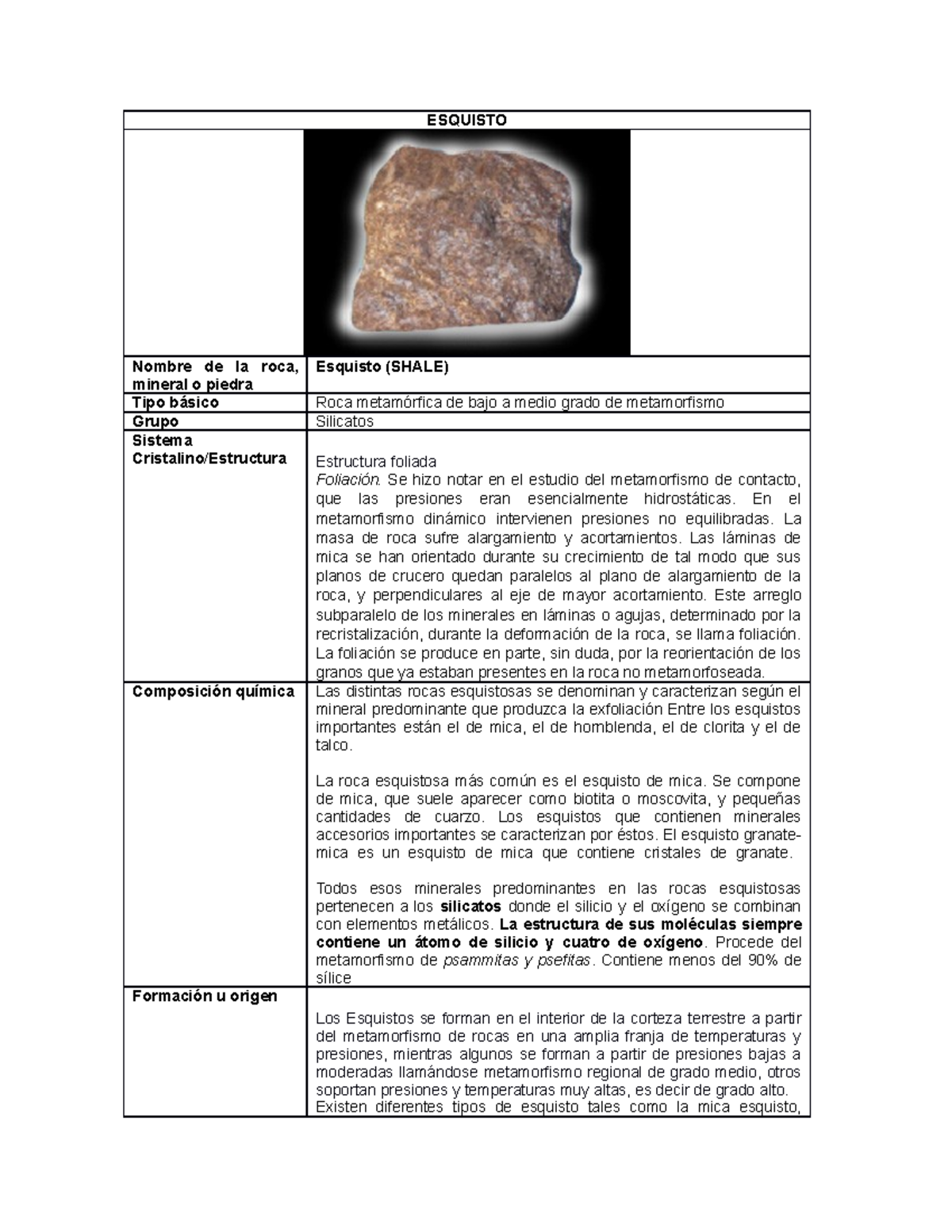 Formación Química De Rocas