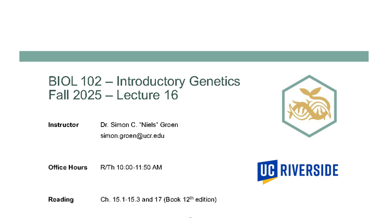 BIOL 102 Fall 2025 Lecture 16: Molecular Genetics & Mutations - Studocu