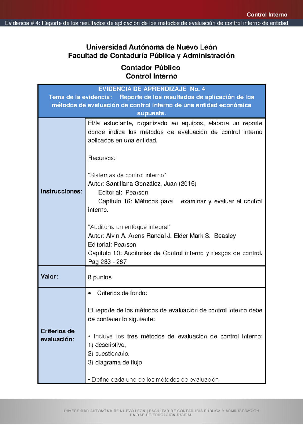 Control Interno EVIDENCIA 4: Reporte de Métodos de Evaluación - Studocu