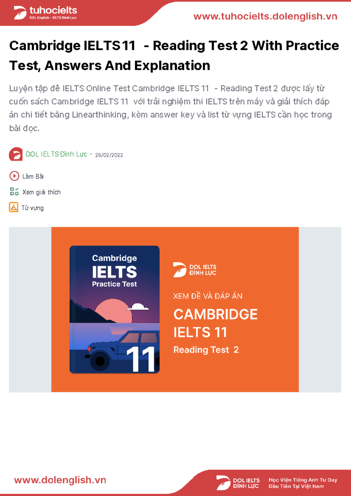CAM11 - IELTS Reading Test 2 with Answers & Explanations - Studocu