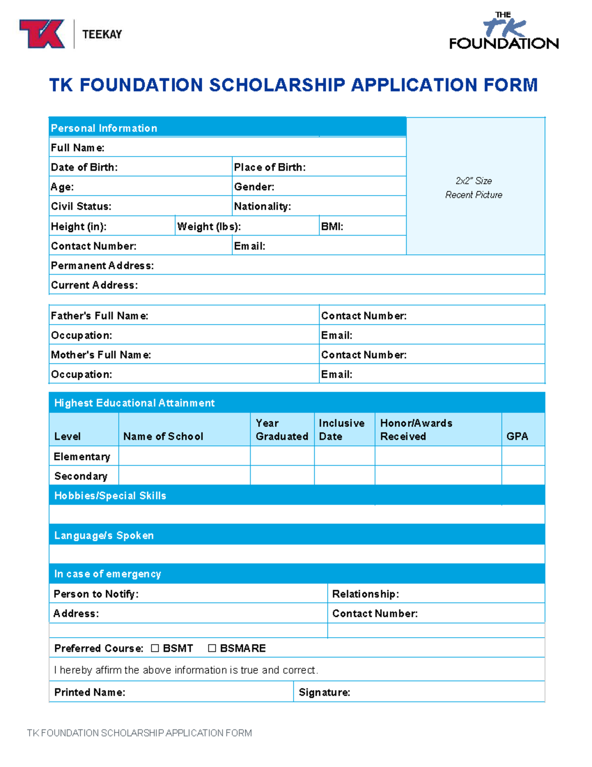 FLP Cadetship Application Final - TK FOUNDATION SCHOLARSHIP APPLICATION ...