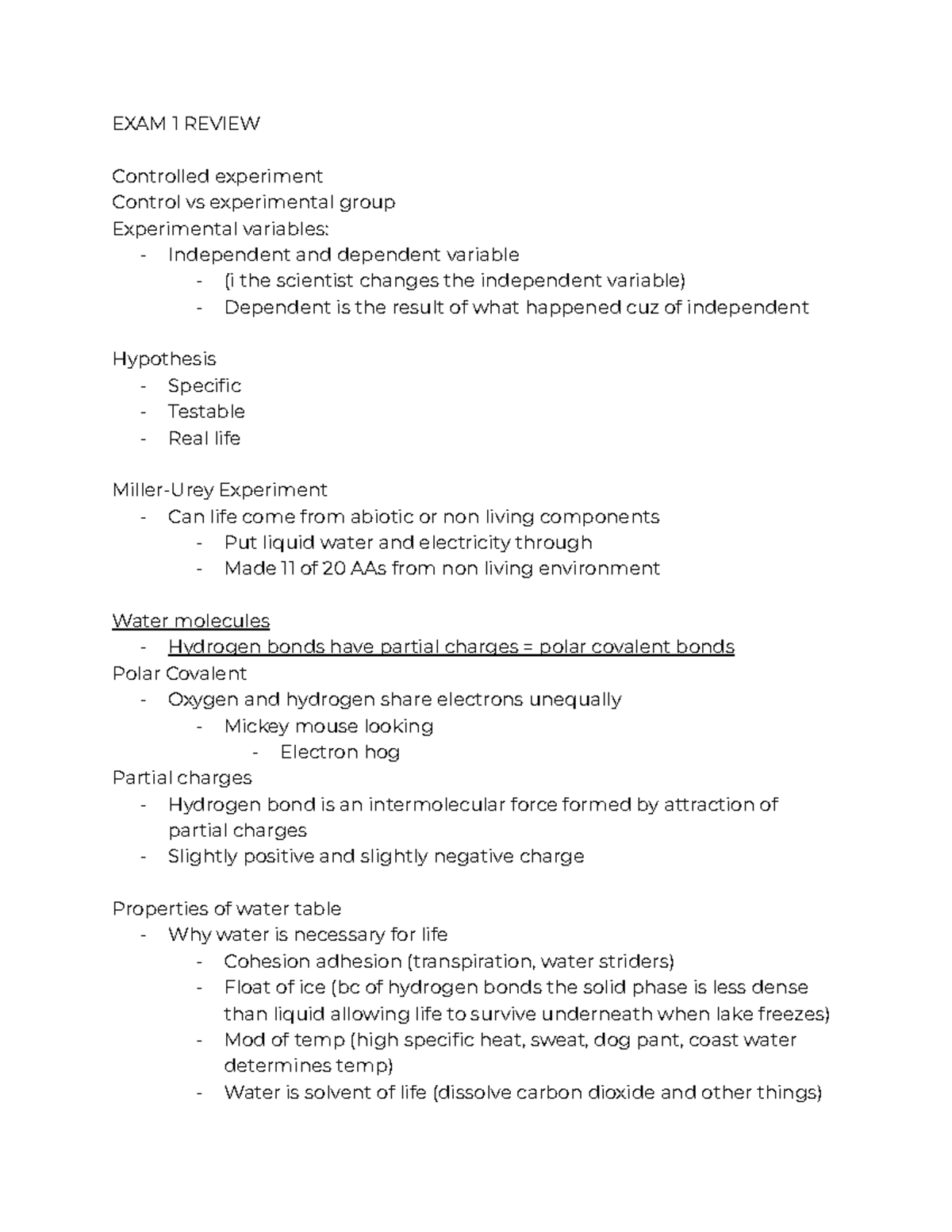 EXAM 1 Review Notes - Key Concepts in Biology and Chemistry - Studocu