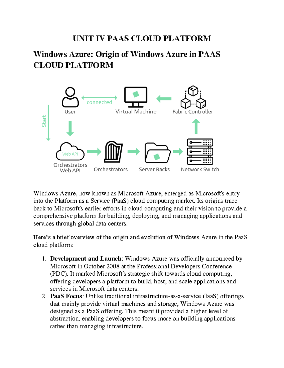 Cloud Notes: Unit 4 - Overview of PaaS in Windows Azure - Studocu