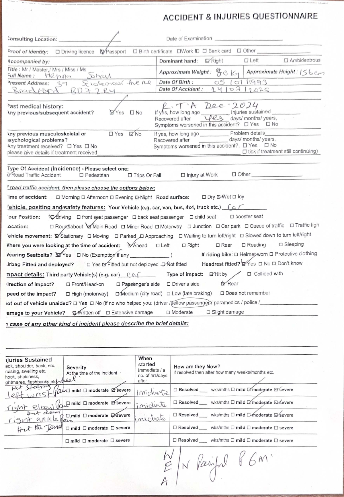 ACCIDENT INJURIES QUESTIONNAIRE - CCA 2024 - Studocu