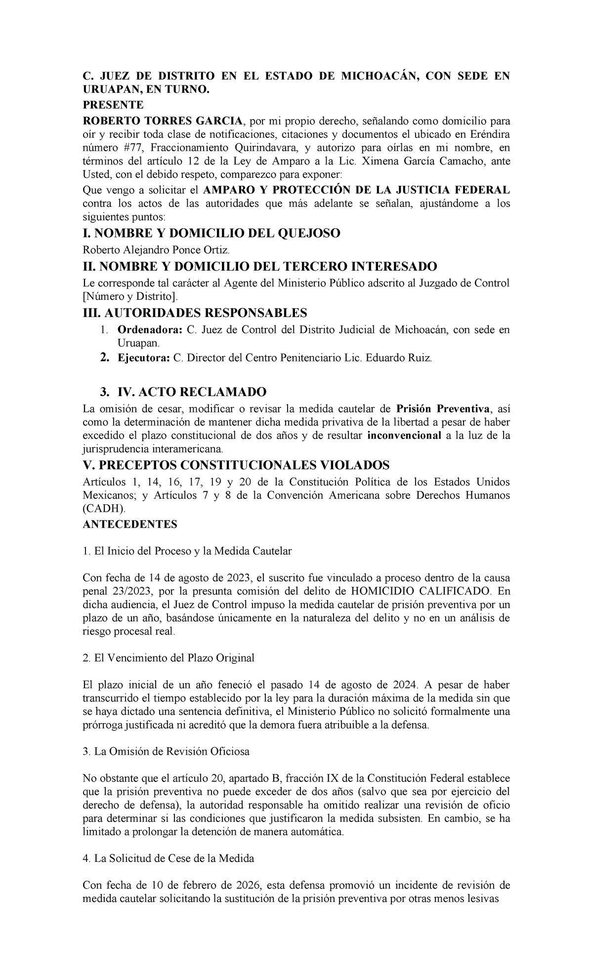 Amparo y Protección de la Justicia Federal - Caso Roberto Torres García ...