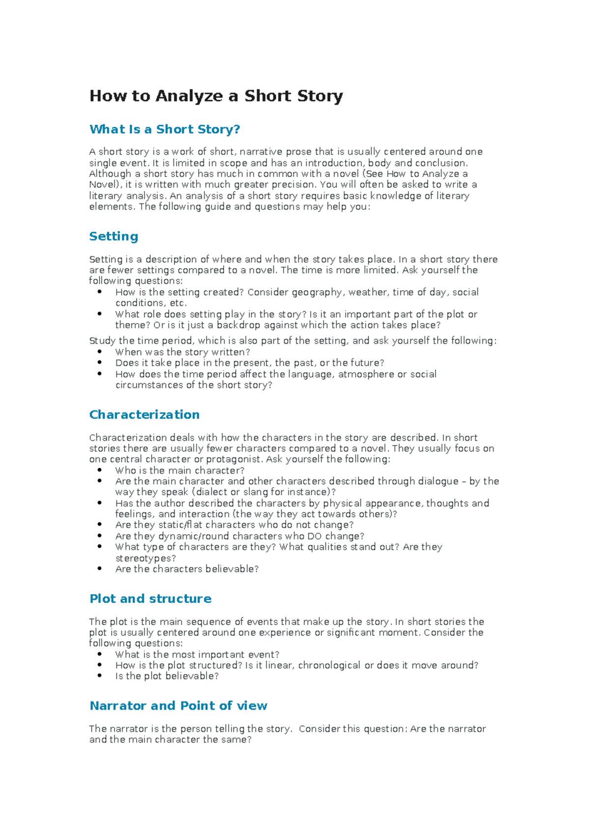 How to Analyze a Short Story - It is limited in scope and has an ...