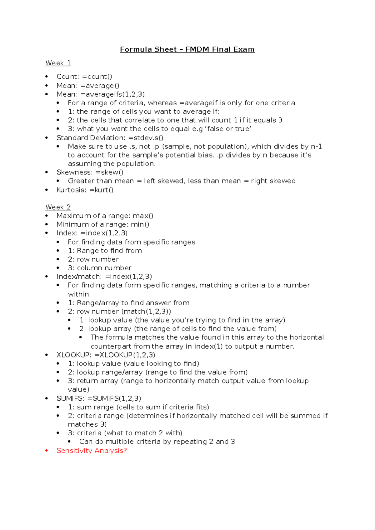 FMDM Exam Formulas - Summary Financial Metrics for Decision Making ...