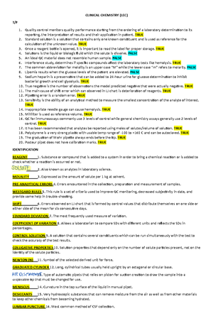 CC1 MCQ 3 - Lecture Notes for Clinical Chemistry 1 - CLINICAL CHEMISTRY ...