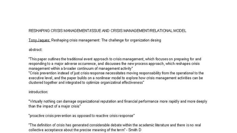 Crisis Management and Organizational Design: Insights from Tony Jaques ...