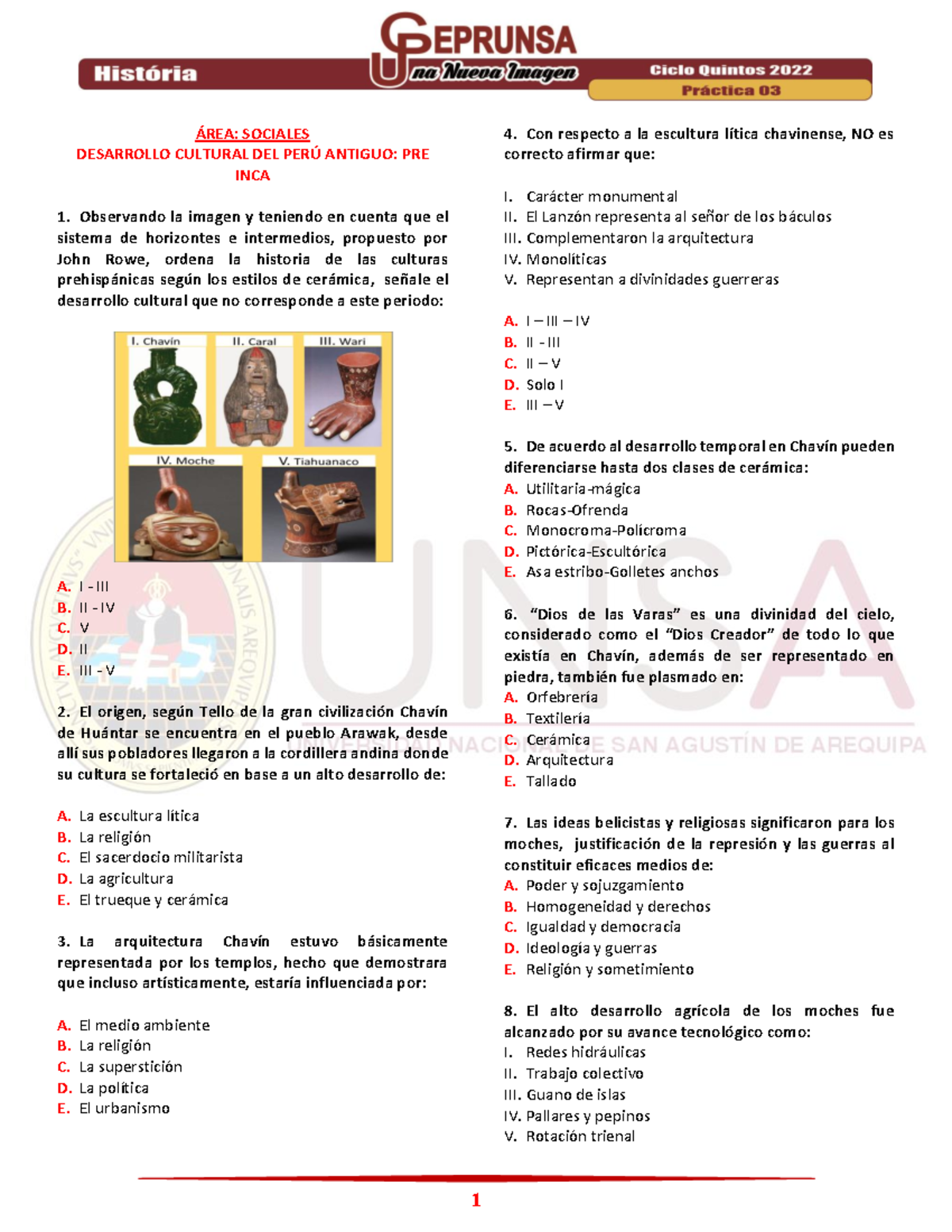 Desarrollo Cultural del Perú Antiguo Pre-Inca: Cuestionario 2022 - Document Preview