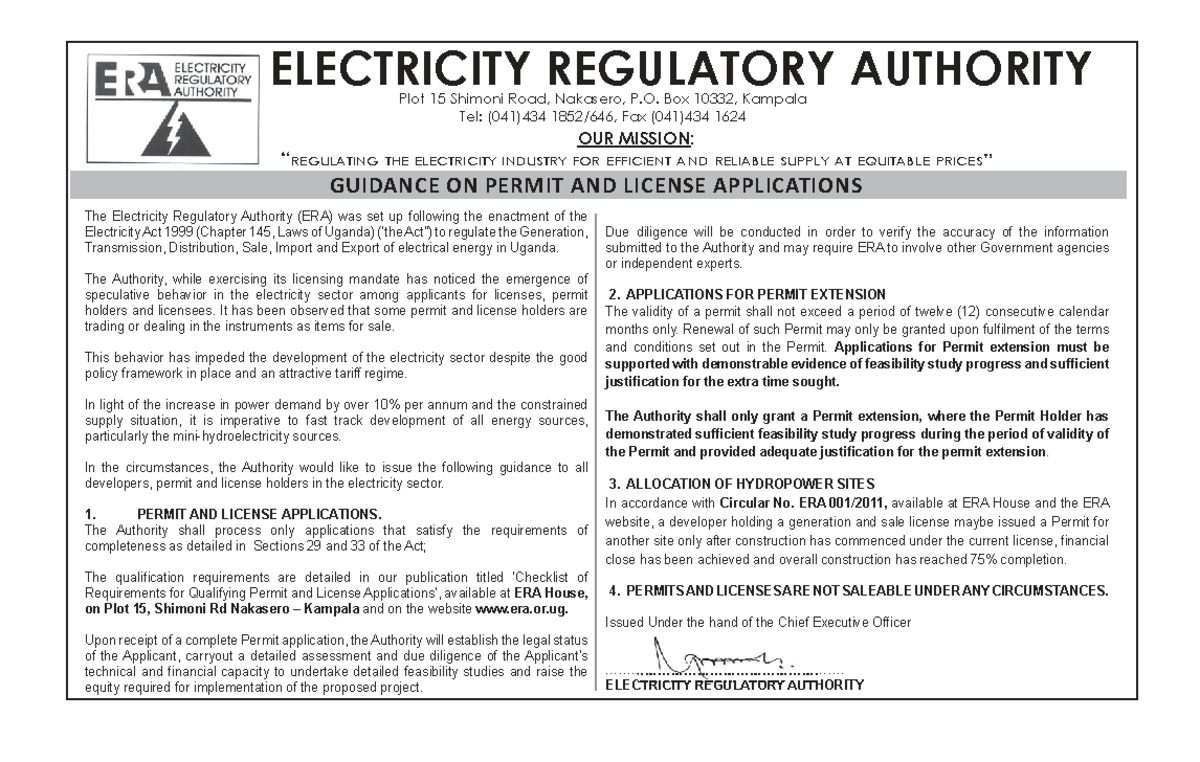 2013 ERA Guidance on Permit & License Applications - Studocu