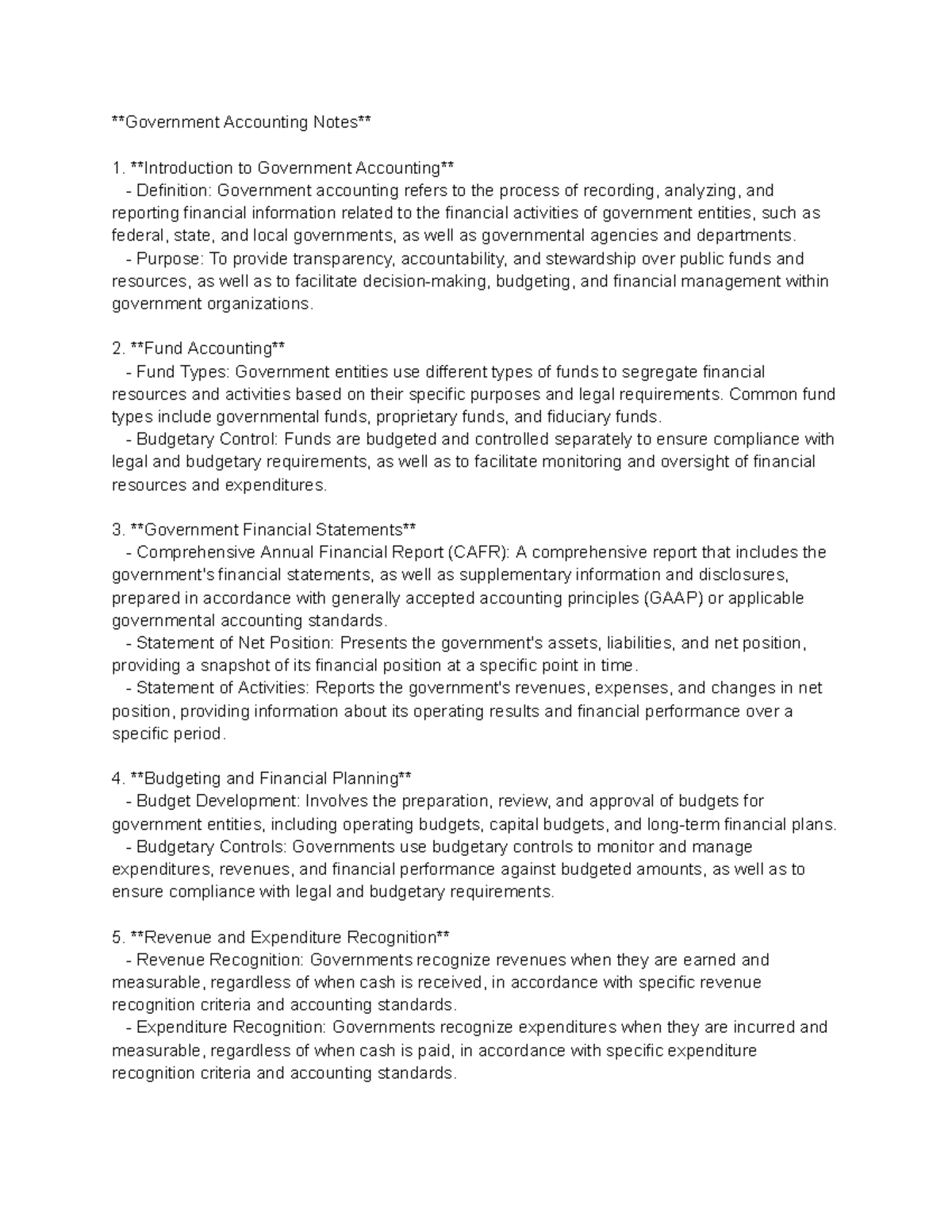 Govt Accounting Overview: Key Concepts & Financial Statements - Studocu
