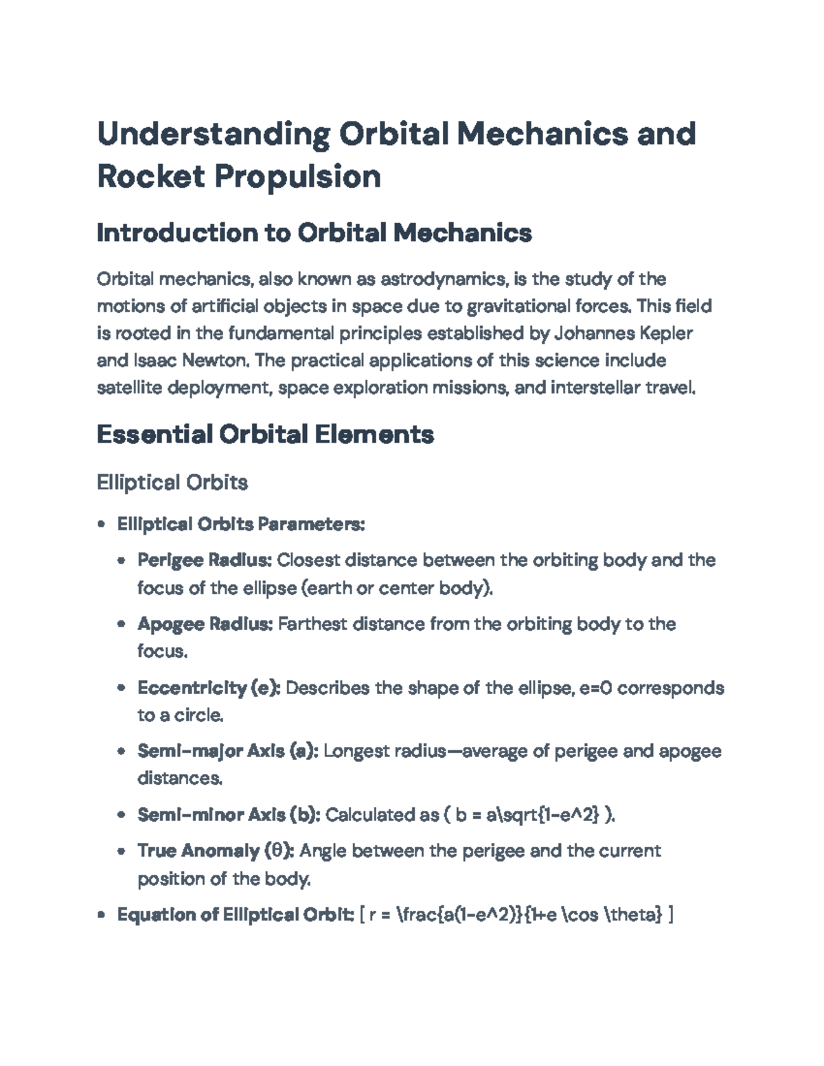 Understanding Orbital Mechanics and Rocket Propulsion Concepts ...