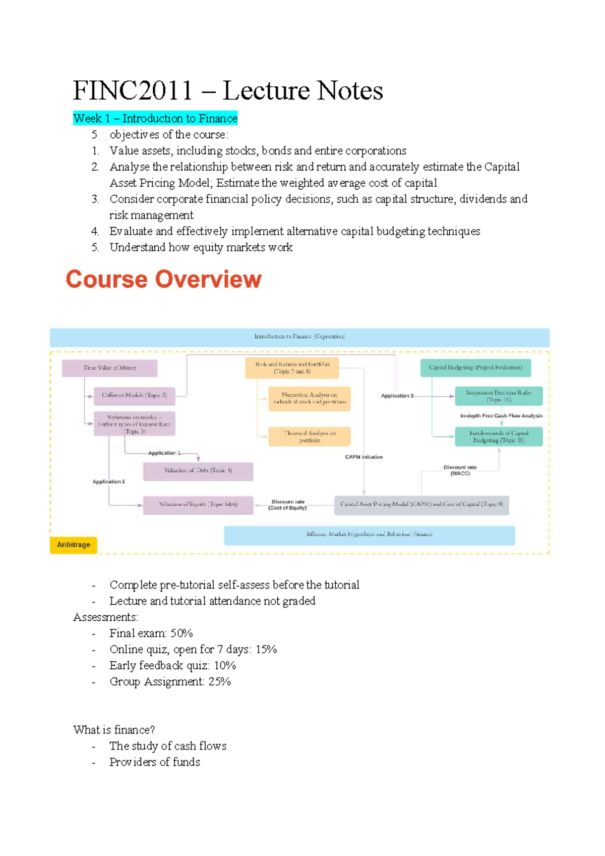 FINC2011 Lecture Notes Week 1: Introduction to Finance Concepts - Studocu
