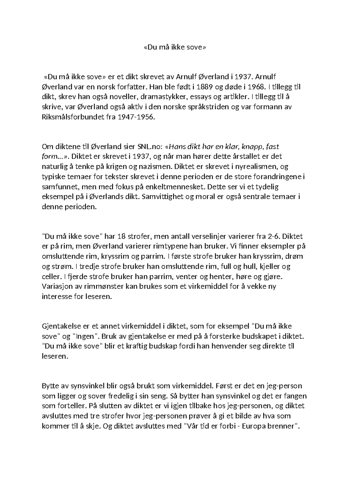 analyse-av-arnulf-verlands-dikt-du-m-ikke-sove-studocu