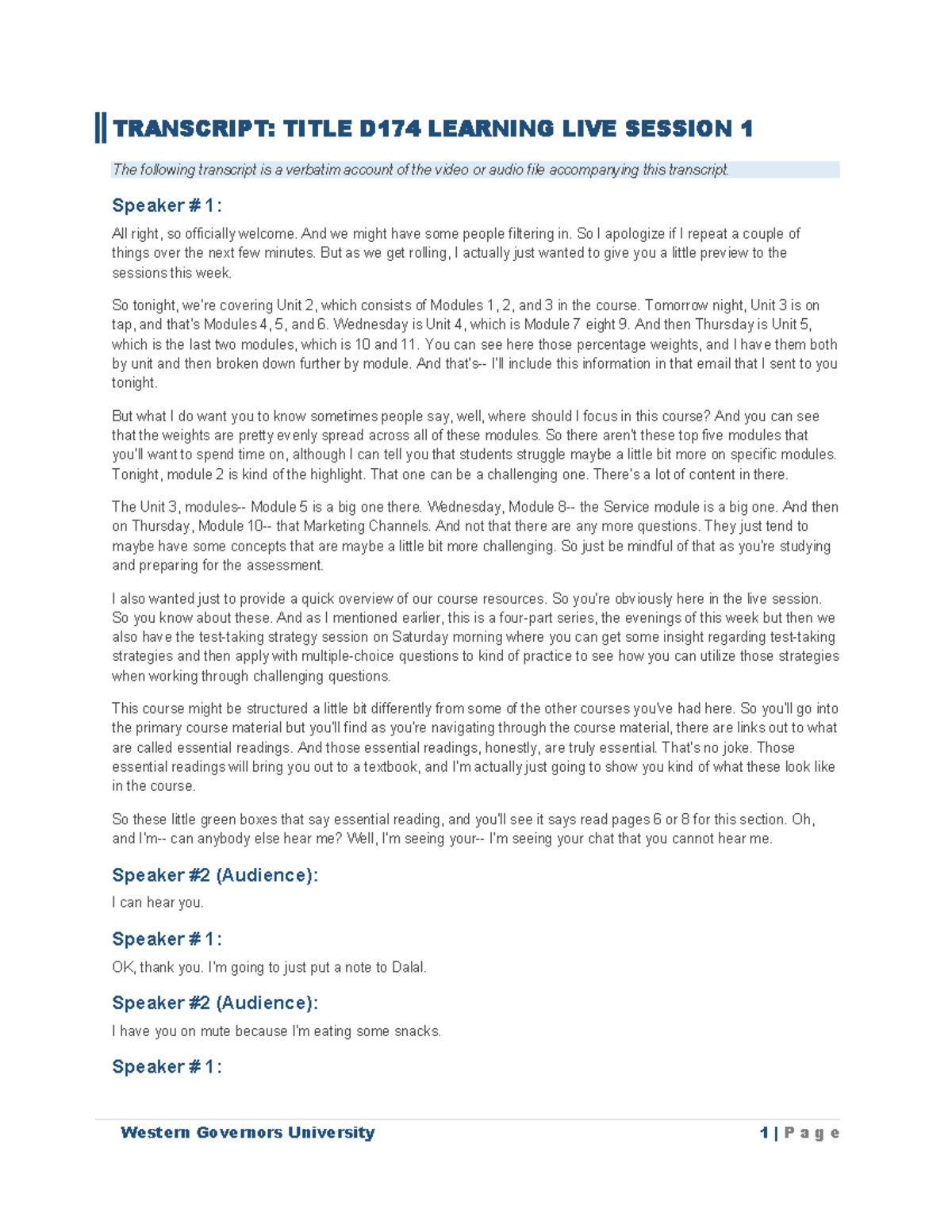 Unit 2 transcript - Unit 2 notes - TRANSCRIPT: TITLE D174 LEARNING LIVE ...