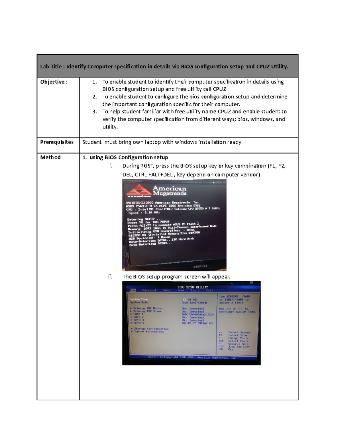 Chap 1 1 a Identify Computer specification in details BIOS and CPUZ ...