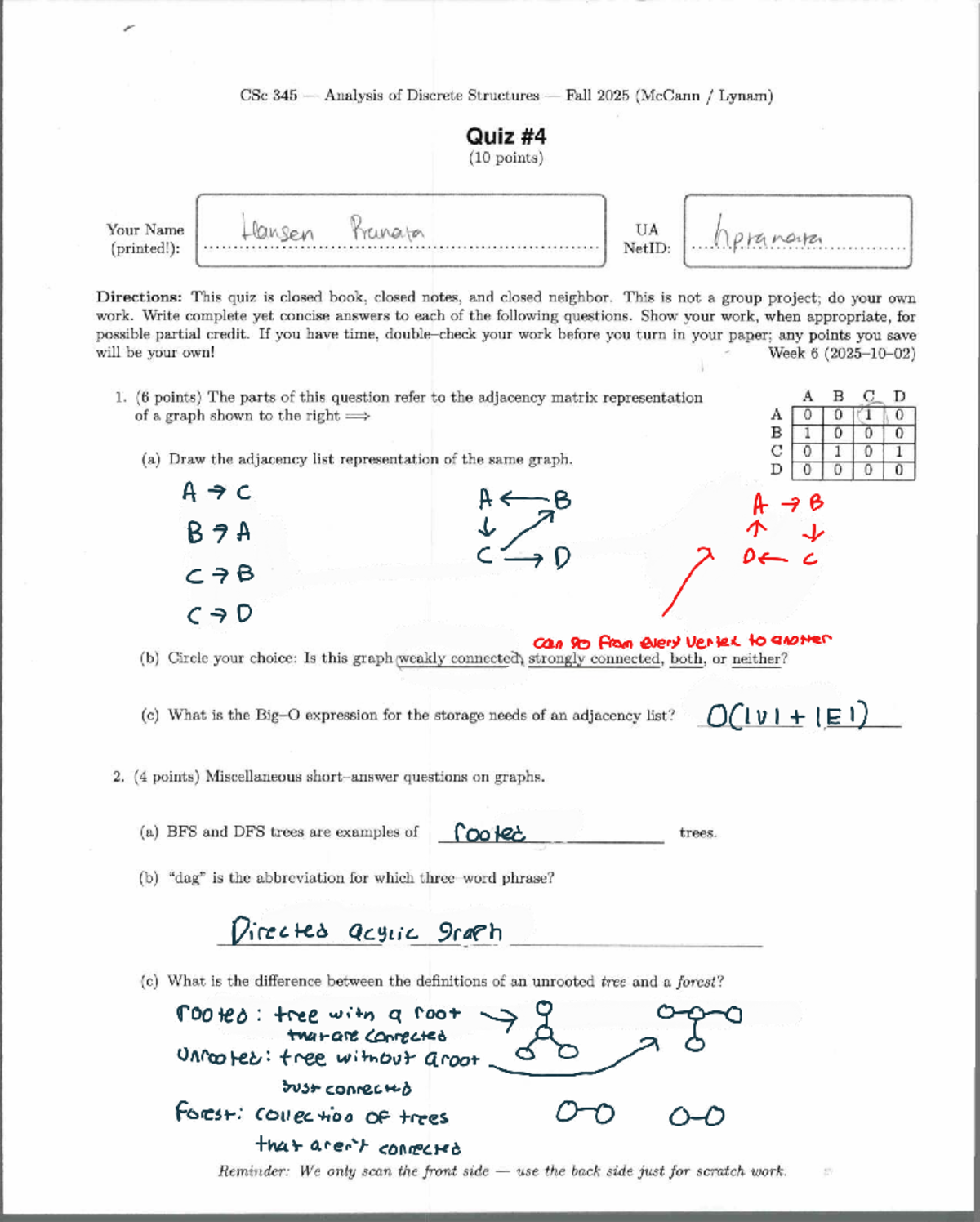 CSc 345 Fall 2025 Quiz on Discrete Structures (10 Points) - Studocu