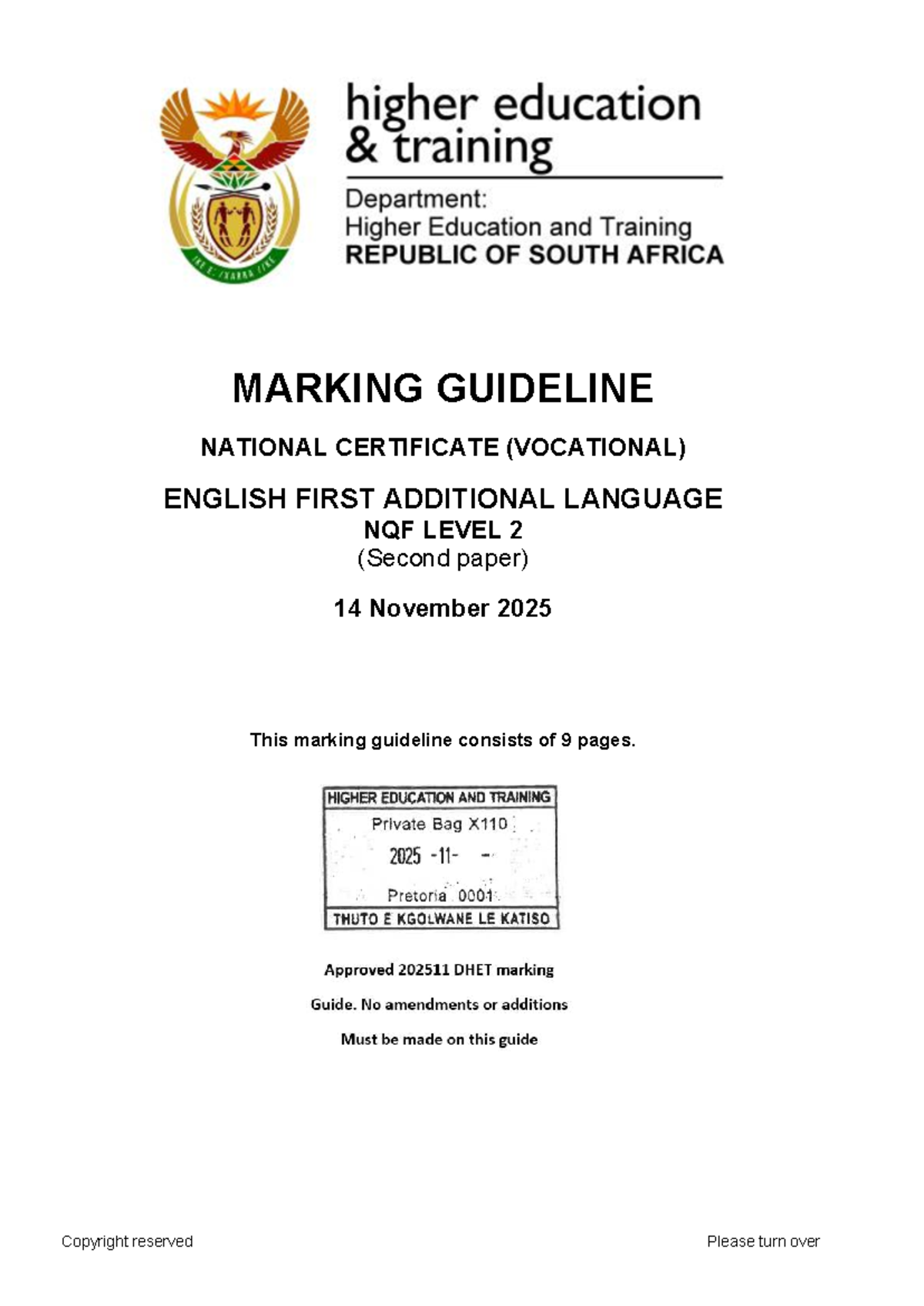 MARKING GUIDELINE ENGLISH FIRST ADDITIONAL LANGUAGE L2 P2 NOV 2025 ...