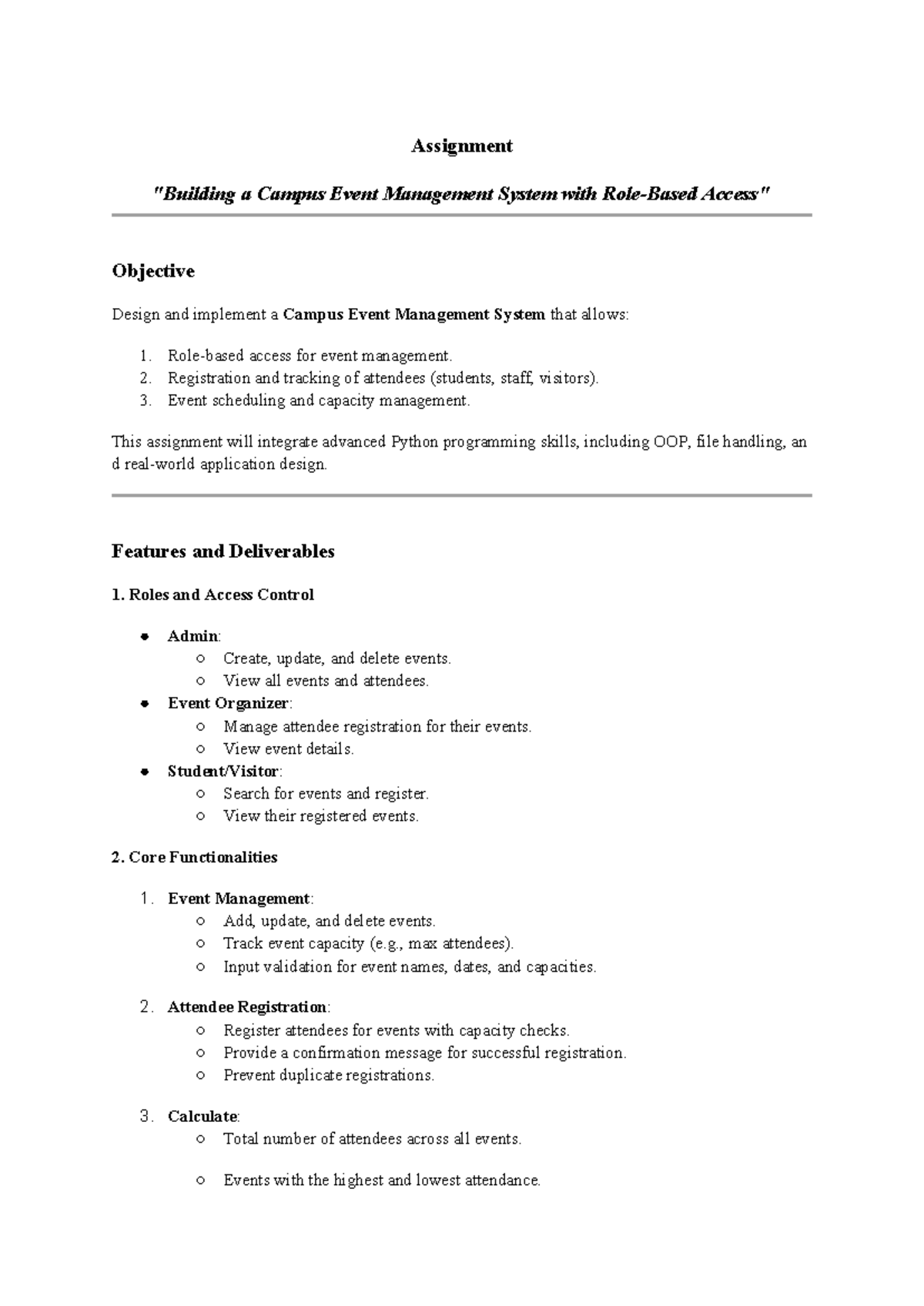 Assignment - Campus Event Management System Design and Implementation ...