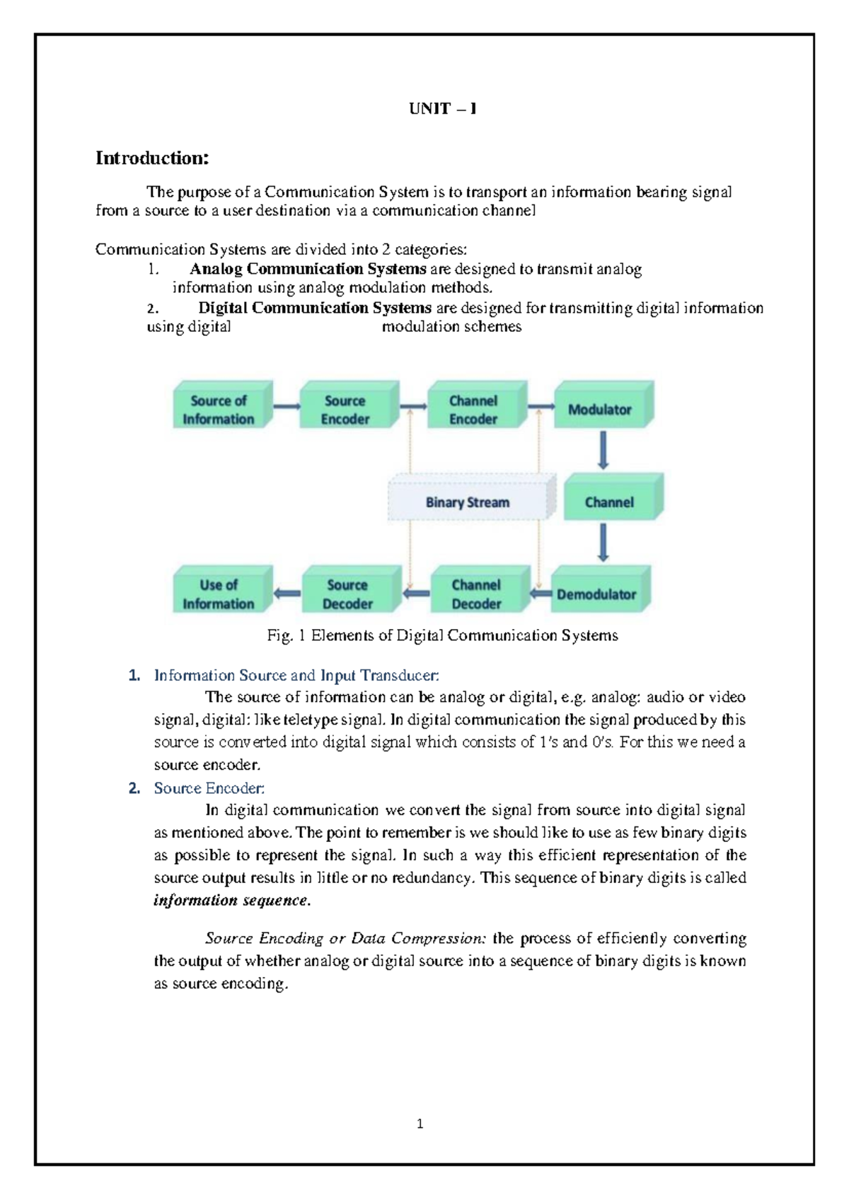 DC Notes - UNIT – I Introduction: The purpose of a Communication System ...