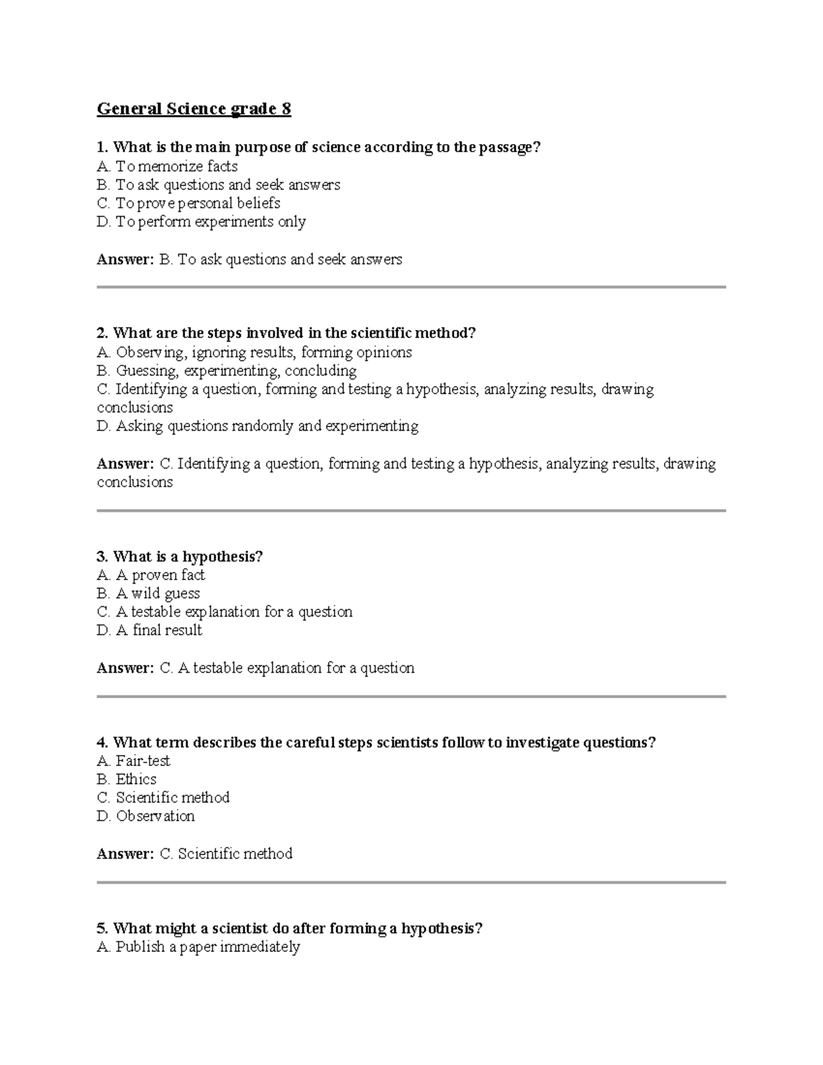 General Science Grade 8 MCQ Study Guide for Final Exam - Studocu