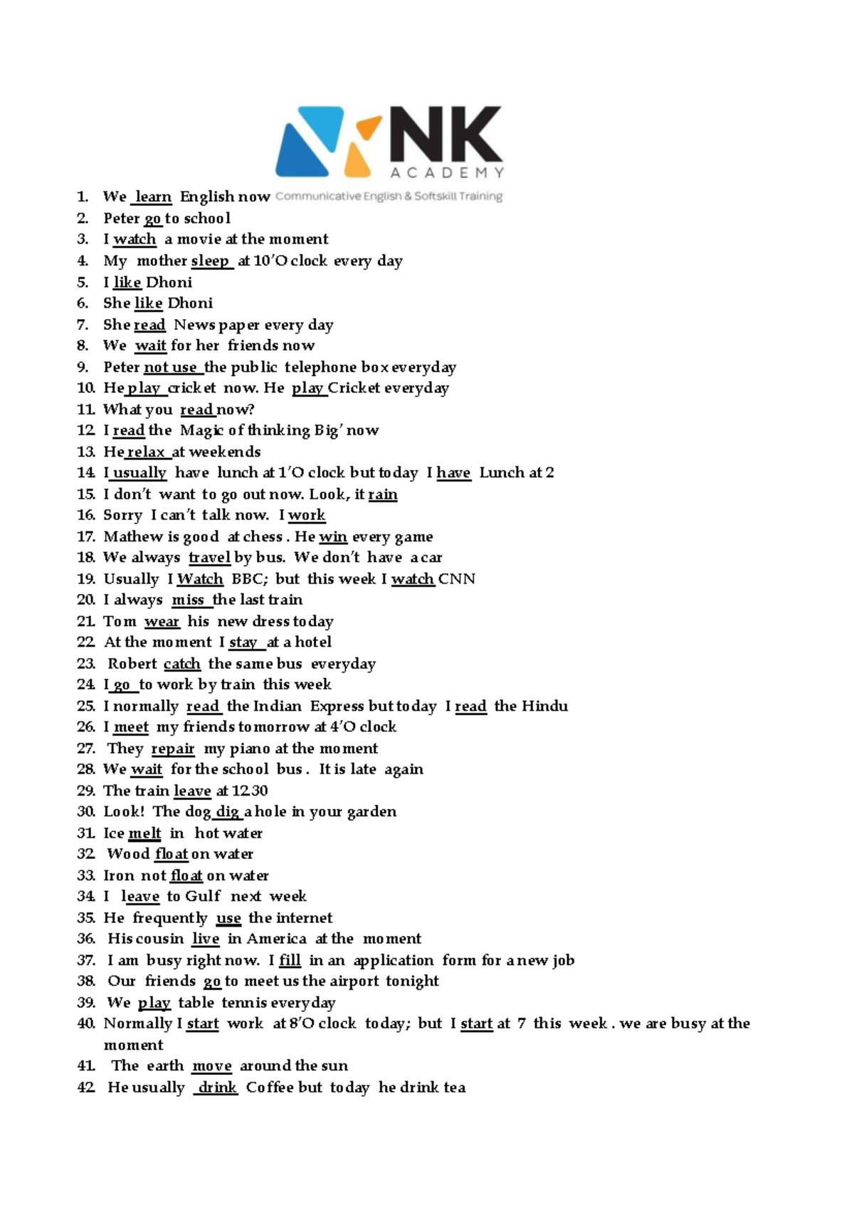 Simple Present & Present Continuous: English Grammar Notes - Studocu
