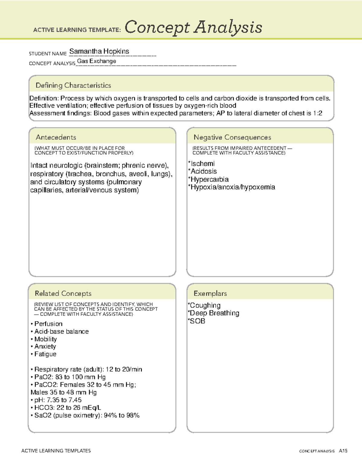 Concept Analysis 6: Active Learning Template on Gas Exchange - Studocu